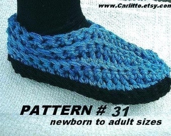 crochet pattern, slippers -num. 31 Newborn to adult slip crochet pattern for beginners , instant download