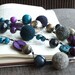 Extra long Necklace beaded, blue navy blue grey teal FALL FASHION Necklaces