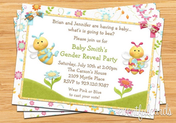 Bee Gender Reveal Party Invitation Pink and Blue Il_570xn