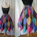 Festive 1950's / 1960's full skirt with multi-color harlequin print with handkerchief hem vlv rockabilly summer party - size Medium