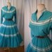 Lovely 1950's turquoise new look squaw patio dress with silver trim vlv rockabilly ranch - size Medium to Large