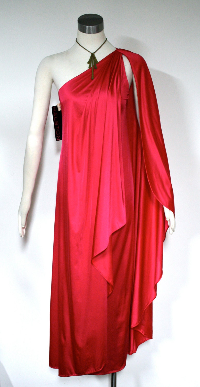 Vintage HALSTON Gown Iconic One Shoulder Grecian Formfit Dress