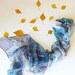 Blue silk scarf - hand painted on pure chiffon - decorative ooak print - 18x72 inch size