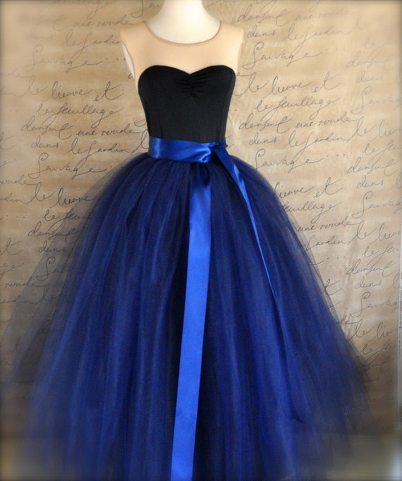Items similar to Full length navy tulle skirt. Navy tulle lined with ...