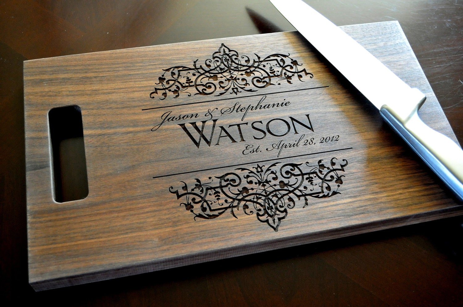 Personalized Cutting Board Laser Engraved Walnut 8x14 Wood 