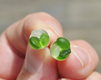 Sea Glass Jewelry Beach Earrings Post Flowers of Color Sterling Silver Genuine Sea Glass Cluster Earrings Stud Earrings Free Shipping 5053