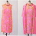 1960s Dress Suit Set, Vintage 60s Pink Silk Georgette Illusion Shift Dress & Jacket, Abstract Psychedelic Floral Motif, Mod Cocktail Dress