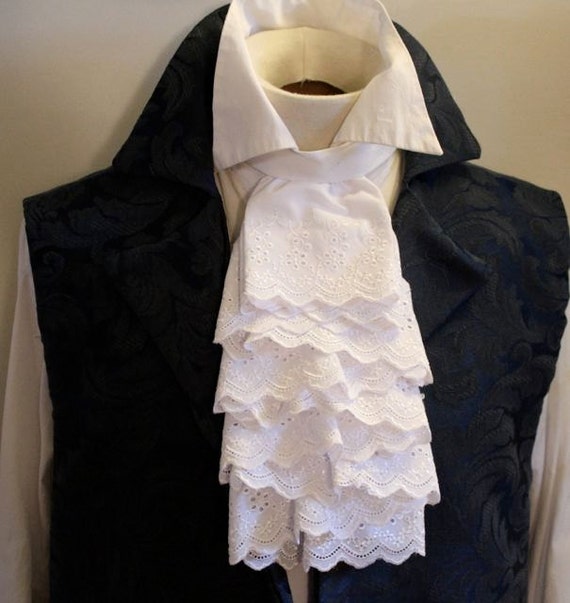 Cotton White JABOT Embroidered Lace Ascot Cravat Necktie Tie
