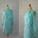 SALE Vintage 1960s Dress - Seaglass Chiffon Shift Dress Sweet Mod Bow Tie neck - Medium
