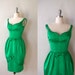 RESERVED LISTING Vintage 1950s Green Satin Cocktail Dress - 50s Green Holiday Dress