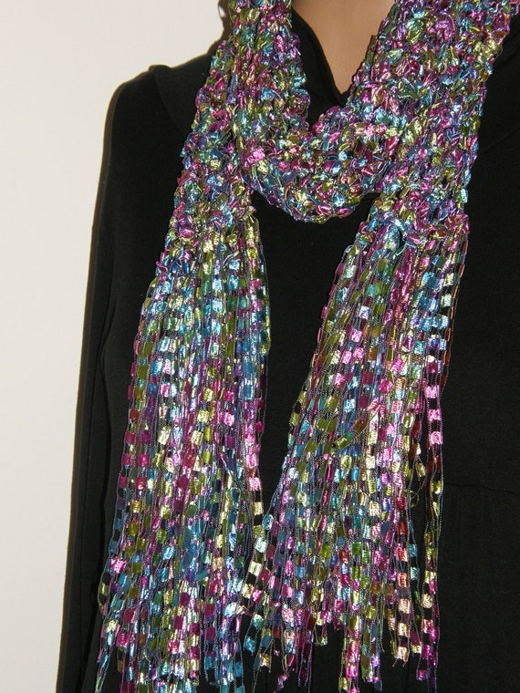 Items similar to Fancy Ribbon Scarf Jewel Tone fuchsia ...