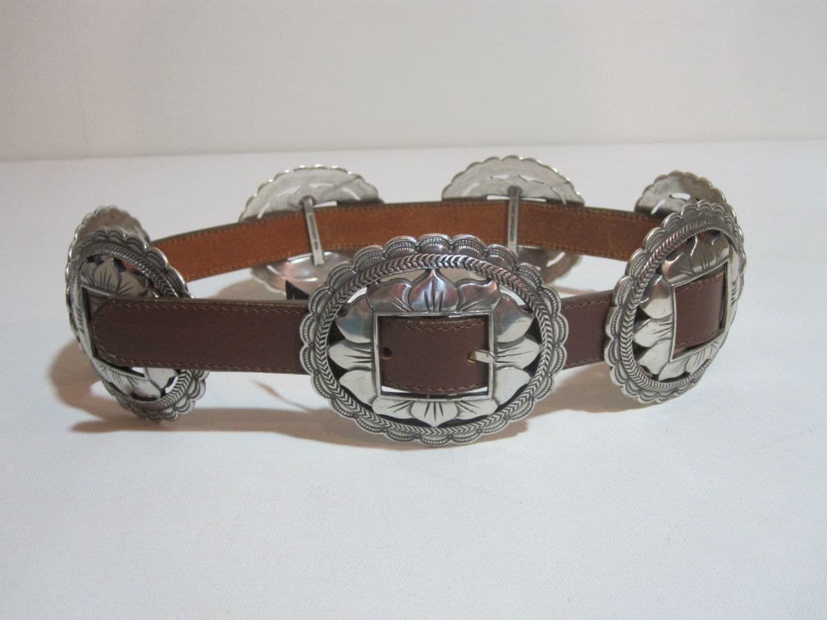 Vintage Leather Southwestern Silver Concho Belt. by silkstocking