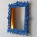 Ornate Wall Mirror in Vintage Brass Frame Periwinkle Blue