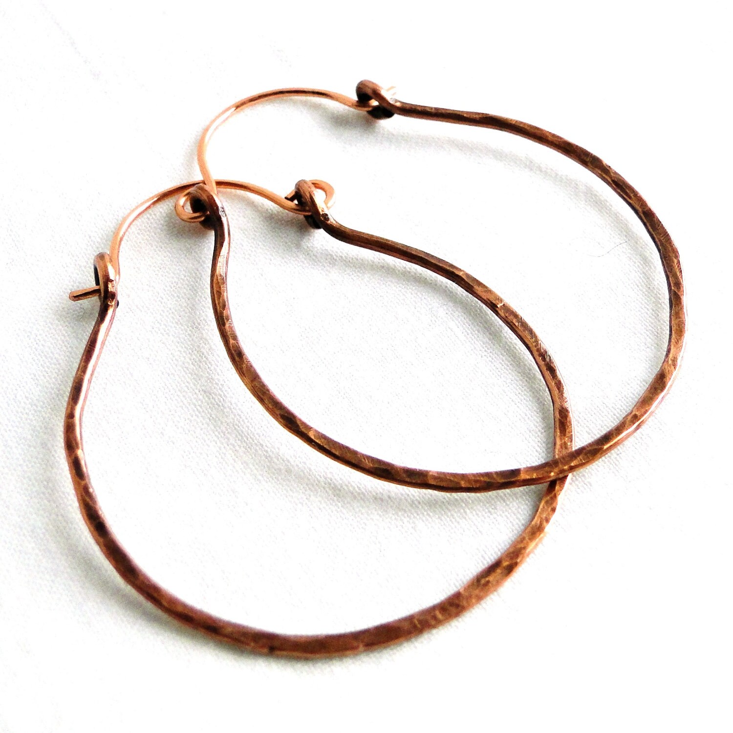 Hammered Copper Wire Jewelry Hoop Earrings Extra Large