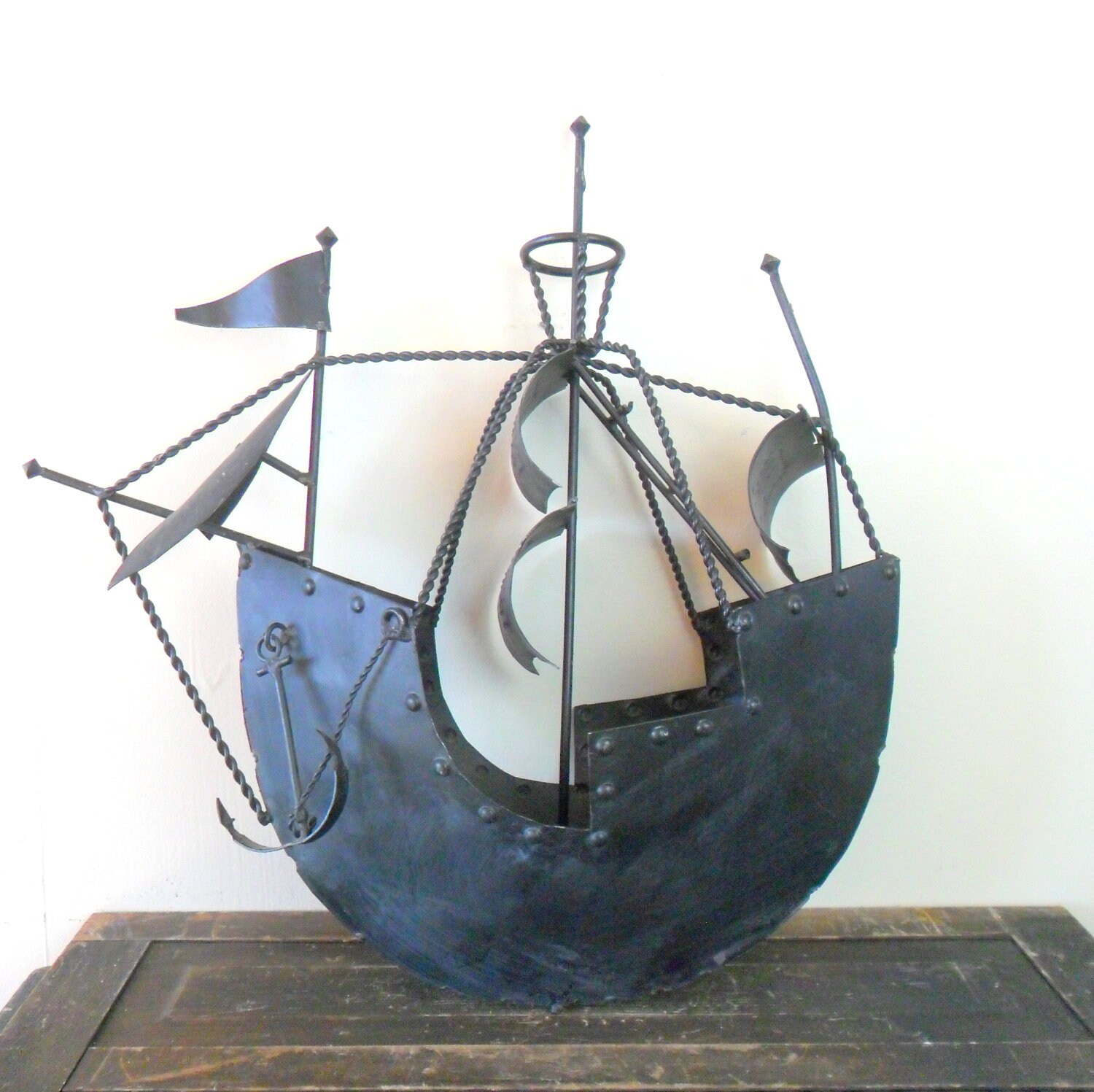 reserved for megan vintage large black metal ship home decor