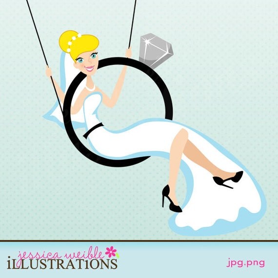 Bridal Character Illustration, Bride Sitting in Ring Swing, Wedding Ring Swing, Bride Swinging, Weddings Il_570xn