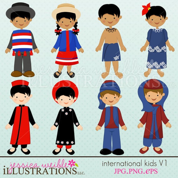 International Kids V1 Cute Digital Clipart for Invitations, Card Design, Scrapbooking, and Web Design Il_570xn