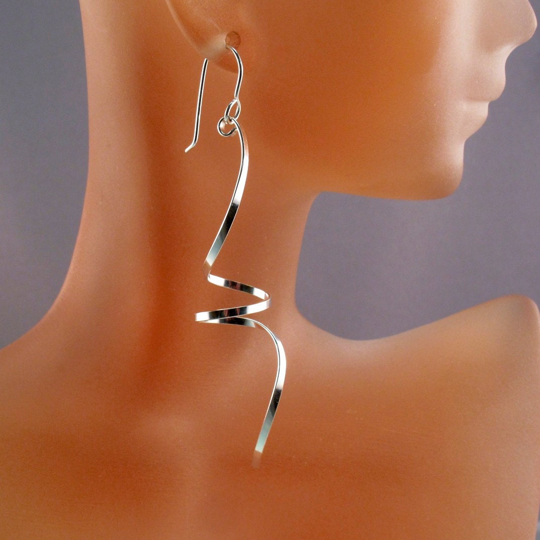 silver spiral EARRINGS. coil. corkscrew. twist. ear wire. 3