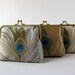 Silk embroidered peacock coin purse in Silver, Gold and Ivory Bag Noir, Bridesmaid gift idea,Weddings, Handmade in Ireland