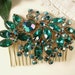 Large Peacock Emerald & Teal Green Rhinestone Bridal Hair Comb - 22K Gold TRUE Vintage Heirloom Brooch HairComb