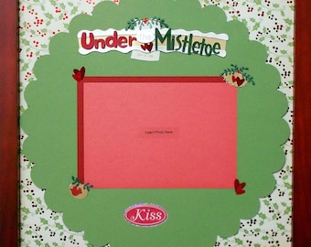 UNDER THE MISTLETOE Premade Memory Album Page (Cherry Veneer Shadow Box Frame Sold Separately)