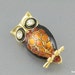 Vintage Enamel Owl Brooch Pin Big Rhinestone Eyes