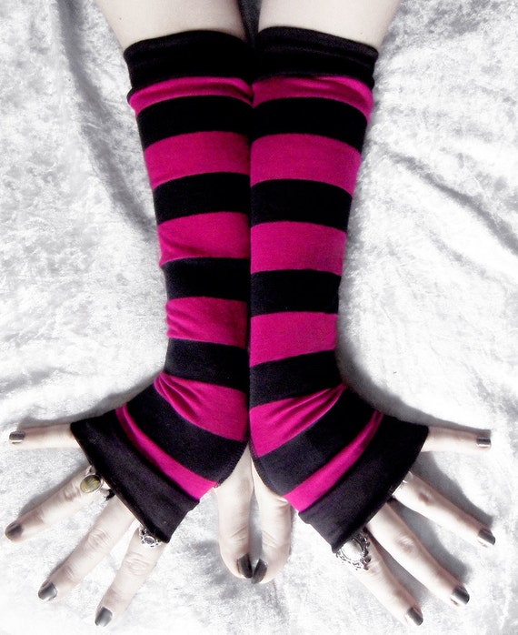 Flame's Embrace Arm Warmers Magenta Pink & Black Stripes