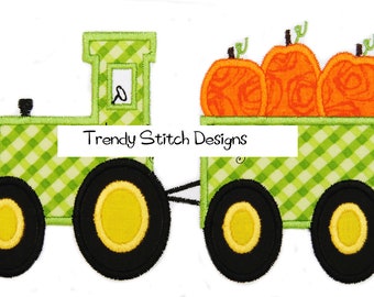 Tractor with Pumpkins Applique Design Machine Embroidery Design INSTANT DOWNLOAD