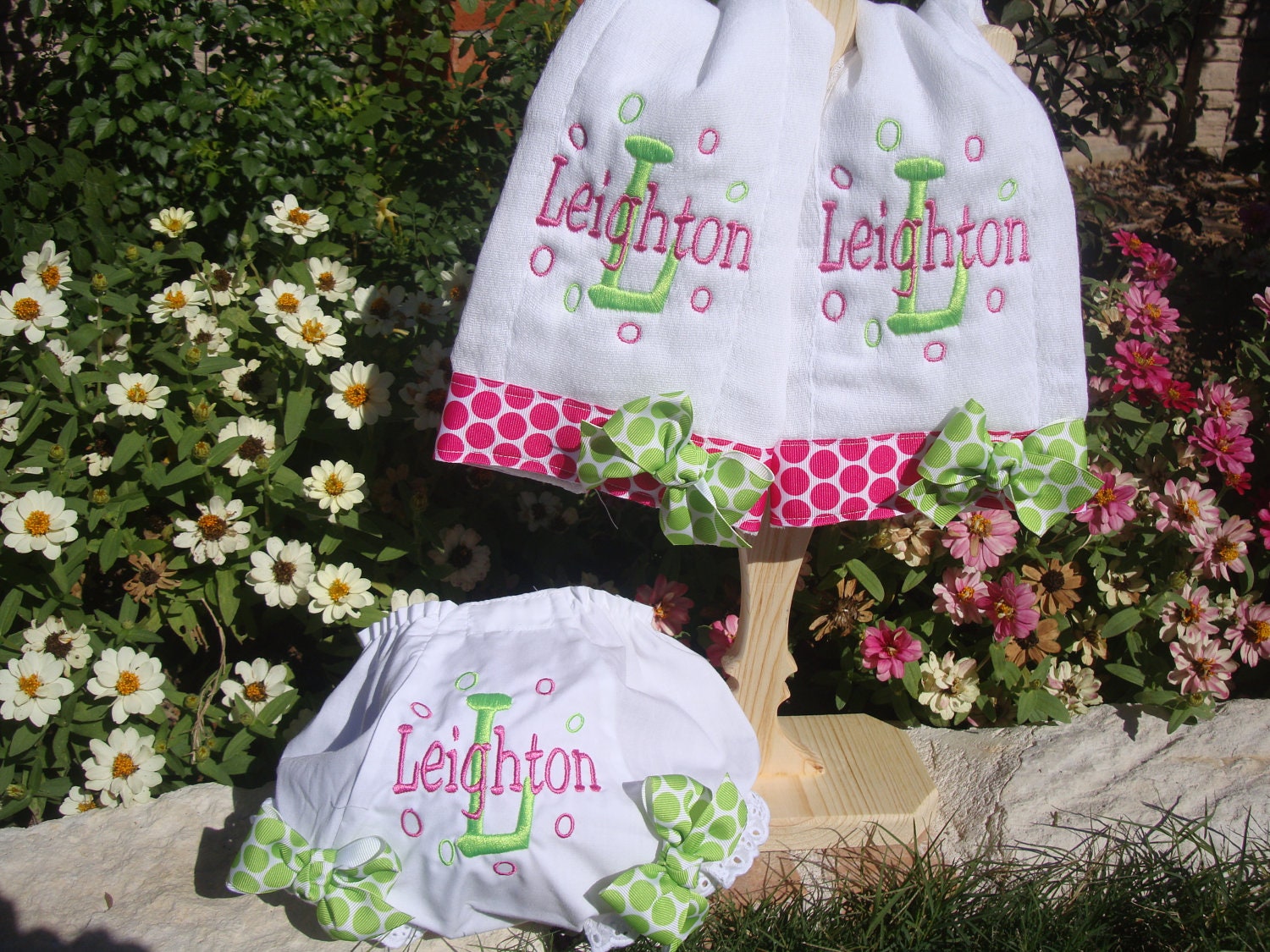 Personalized Embroidered Burp Cloths and Diaper Cover by kutekiddo