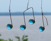 Three Glass Musical Notes Turquoise and Copper Ornaments