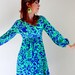 Summer Sale - Vintage 1970s Bright Royal Blue And Green Mod Dress. Cocktail. Summer. Fall. Back To School. Size Medium