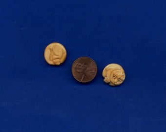 2 Bone Cat Beads, Carved on both sides, Unusual, 17mm