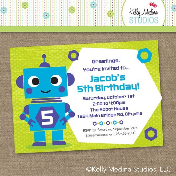 Items similar to Custom Robot Birthday Purple Blue Green ...