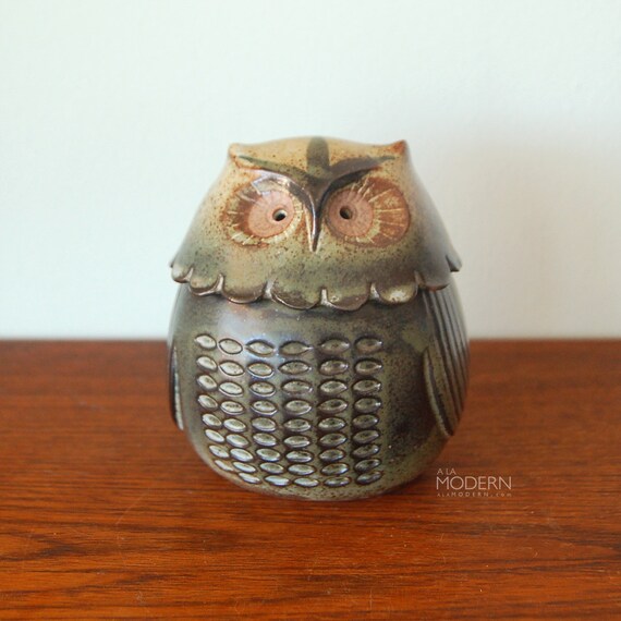 Cute Stoneware Owl Jar or Candle Holder Japan by alamodern on Etsy
