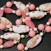 Vintage ART Glass Beaded Necklace Pink White Flowers (sn 732)