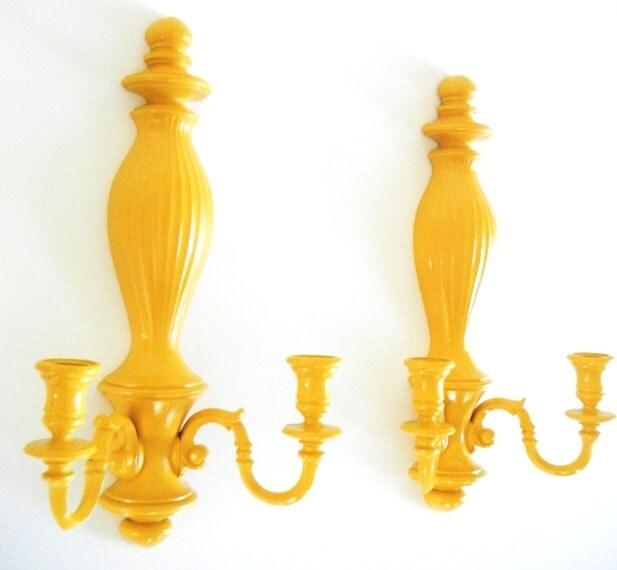 Candle Sconces Upcycled in Mustard Yellow Vintage Wall Sconces