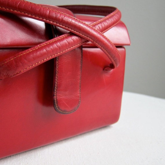 Oxblood Red Leather Box Purse Theodor California 1960s Handbag