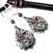 Steampunk Earrings Silver Vintage Teardrop Watch Earrings 17 Jewel Clockwork Earrings - Burgundy Swarovski Crystal