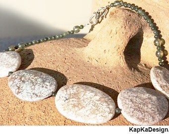 Boho Jewelry Gift Statement Necklace Ocean Jasper Stone Necklace Large Stones Neutral Beige Highly Polished Big Faceted Stone Jewelry Gift
