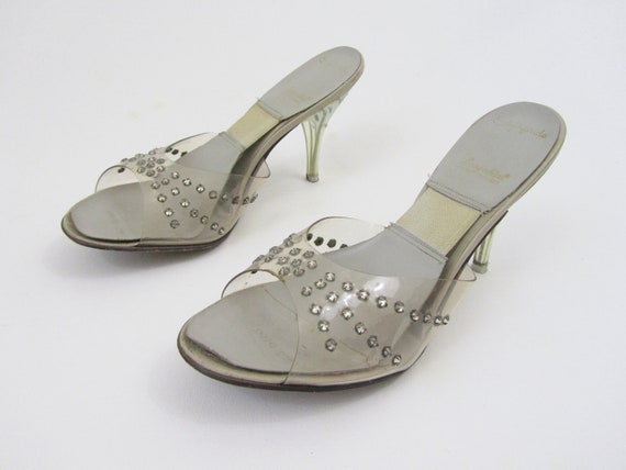 1950s Springolator Shoes Vintage Lucite & Rhinestone Studded