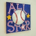 Kids Sports Painting, ALL STAR BASEBALL, 12x12 Canvas Baseball Themed Kids Decor
