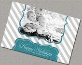 Personalized Holiday Cards, Personalized Christmas Cards, Gray and Teal Modern Stripes, Printable file (418) Il_170x135