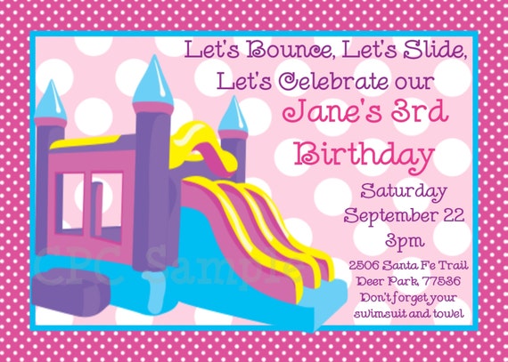 Bounce Castle Birthday Party Invitation Printable or Printed