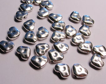 Silver color beads hypoallergenic- 50 pcs - silver hammered heart beads - ZAS 119