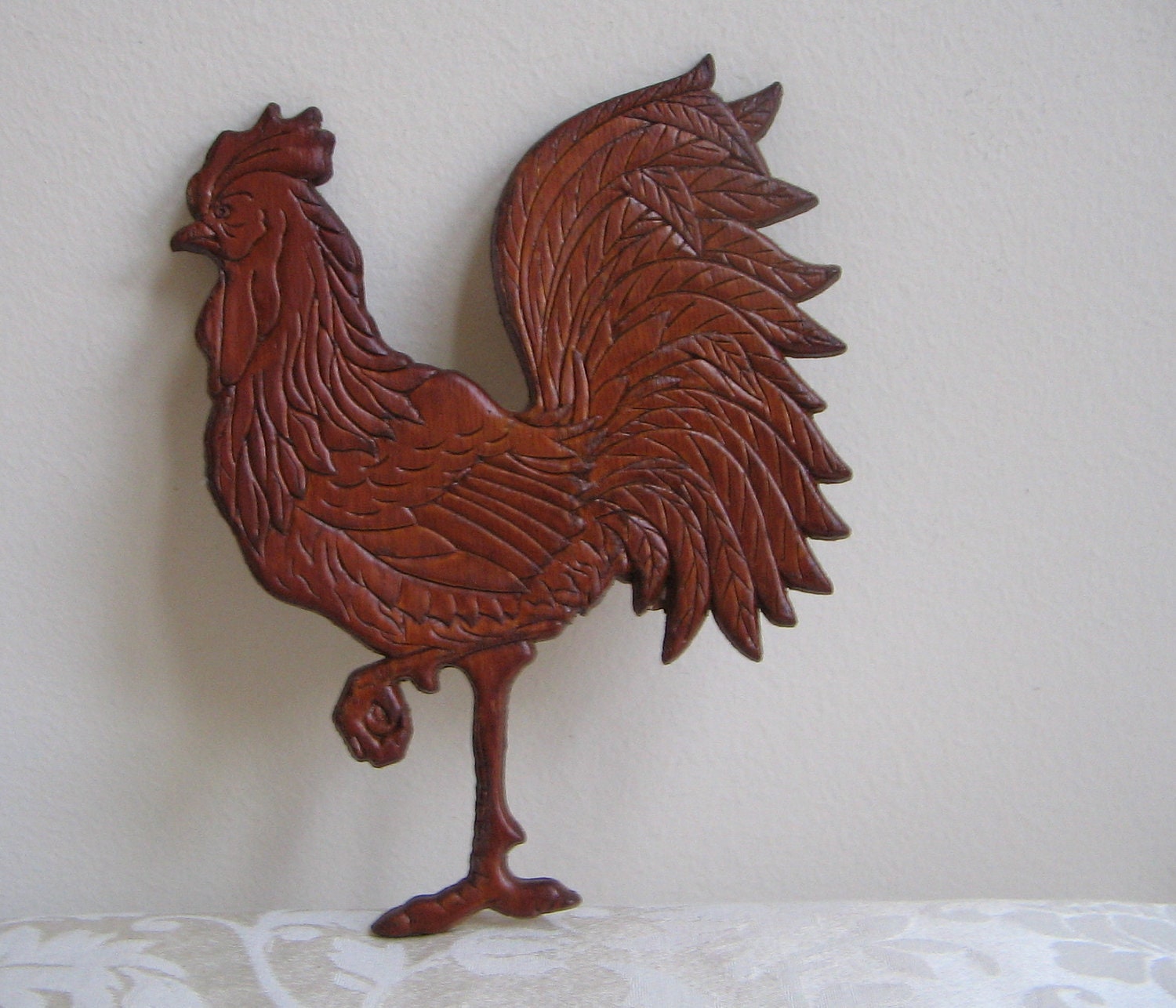 Vintage Carved Wood Rooster Wall Art Plaque Folk Art Rustic
