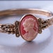 Vintage Cameo Bracelet Art Nouveau Goldtone Bangle Pink Hinge Shell Victorian