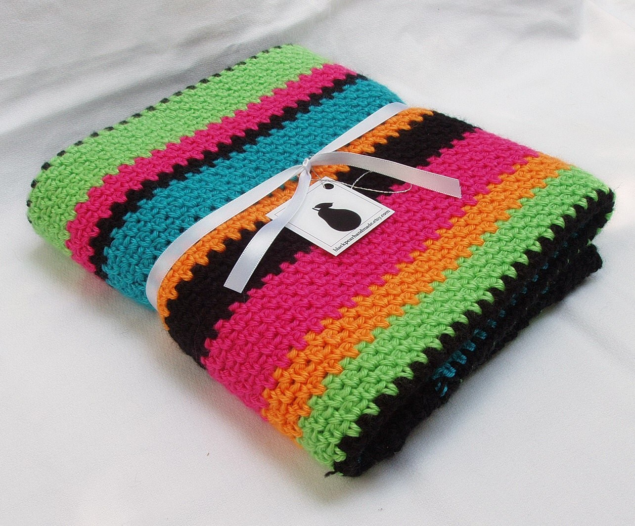Neon stripes baby blanket by BlackPearHandmade on Etsy