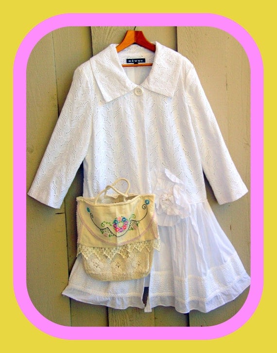 White Eyelet Jacket Coat With Vintage Crochet by JacketsbyJahne