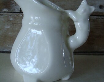 Vintage Pottery Pitcher Cream With a Bear Handle
