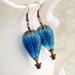 Blue Hot Air Balloon Earrings - Copper baskets with blown glass beads - Steampunk Earrings